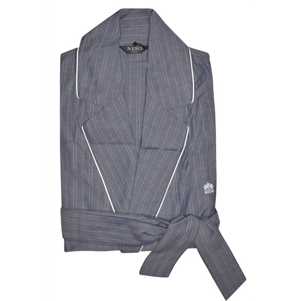 NEW NERO PERLA men's striped belted cotton robe in gray
